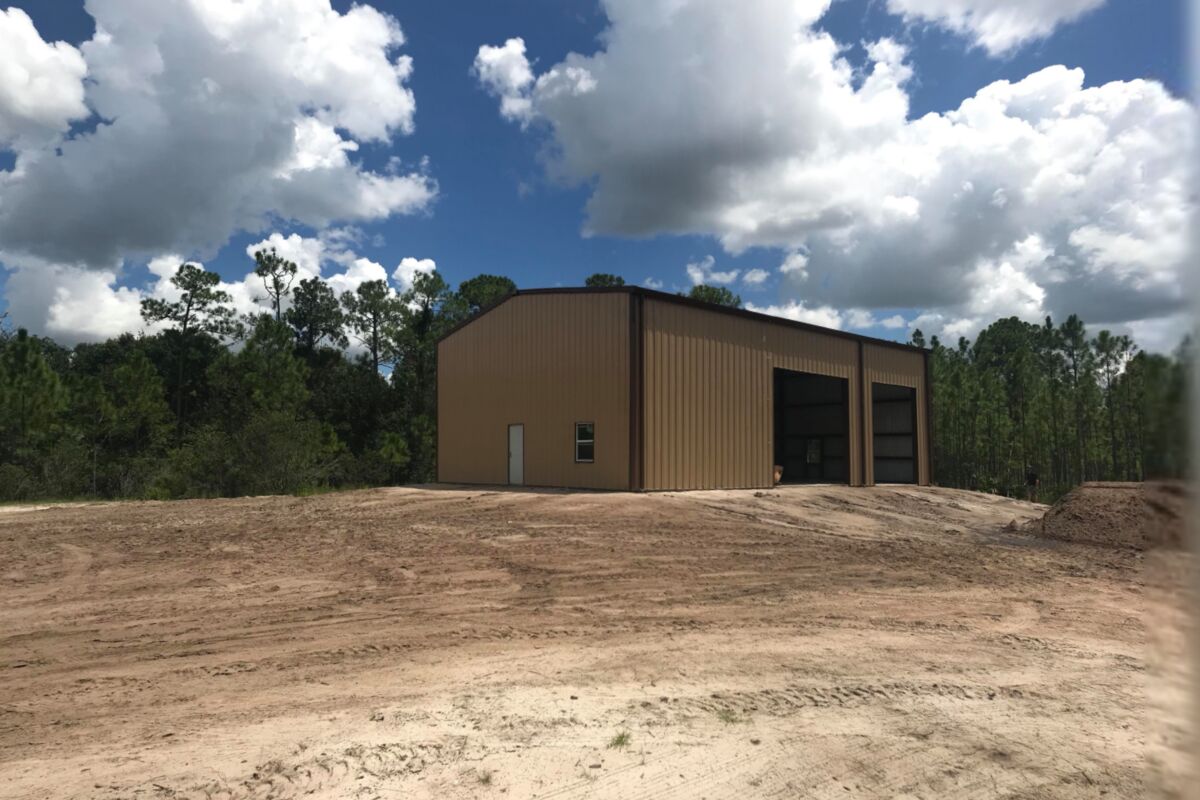Steel-frame commercial building on a cleared site