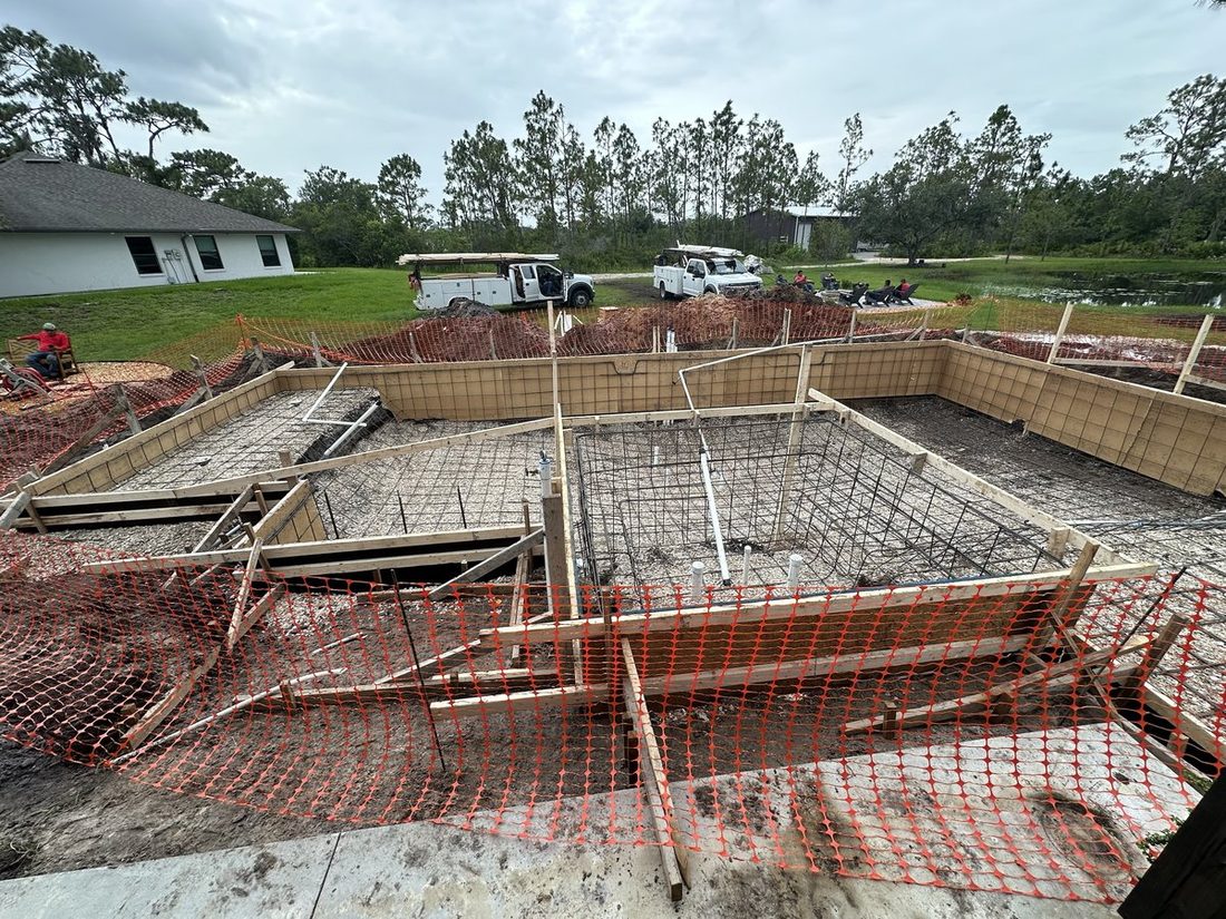 Formed and steel-reinforced footings ready for inspection