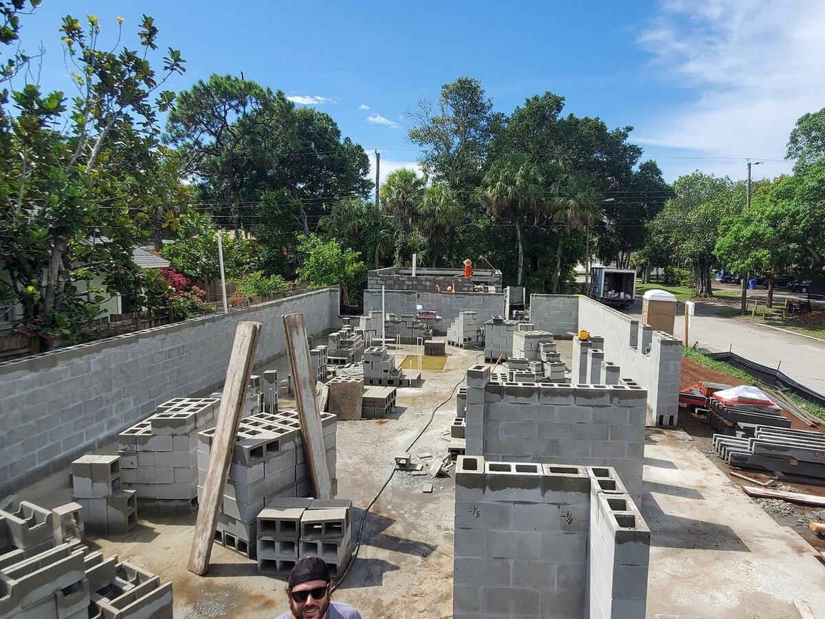 Block walls and structural work in progress on a Beach Star Construction site